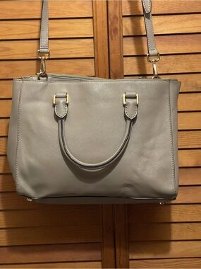 Michael Kors Gray Saffiano Satchel with Gold Hardware